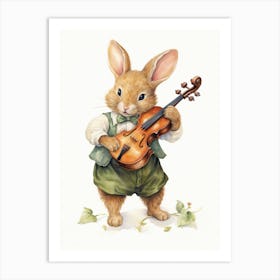 Bunny Playing Music Rabbit Prints Watercolour 1 Art Print