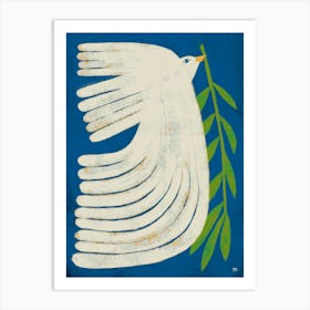 White Dove Of Peace On Blue Sky Art Print