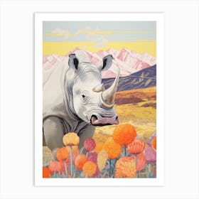 Rhino With Flowers & Plants 8 Art Print