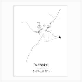 Wanaka,New Zealand Minimalist Map Art Print