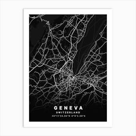 Geneva Switzerland Black Map Art Print