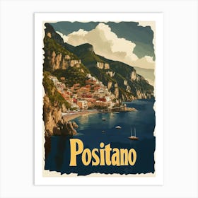 Aihrgdesign A Retro Travel Poster For Positano Art Print