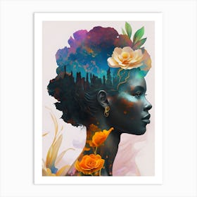 Portrait Of A Woman With Flowers 17 Art Print