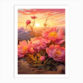 Peony With Sunset In South Western Style (3) Art Print