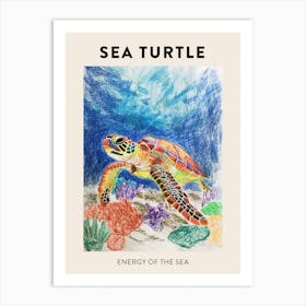 Sea Turtle On The Ocean Floor Pencil Doodle Poster 3 Art Print