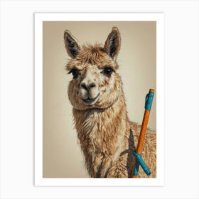 Llama With Pencil Art Print