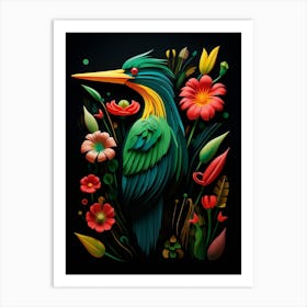 Folk Bird Illustration Green Heron 1 Art Print