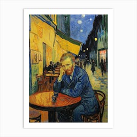 Caféterrasse am Abend van Gogh Sternenhimmel, Impressionismus Selbstportät Art Print