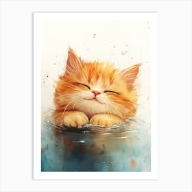 Happy Orange Cat Floating on Water 10 Art Print