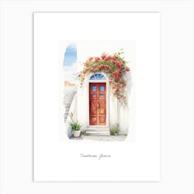 Santorini, Greece   Mediterranean Doors Watercolour Painting 1 Poster Art Print
