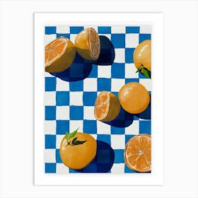 Oranges On Checkered Tablecloth Art Print