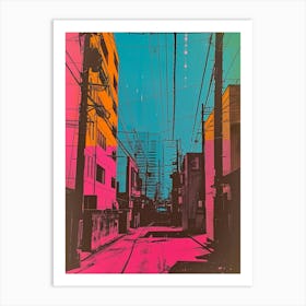 Japan Street Scene Neon Illustration Art Print