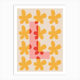 Alphabet Flower Letter L Print - Pink, Yellow, Red Art Print