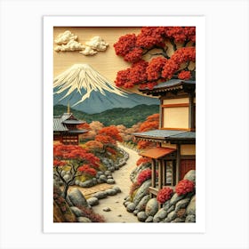 Japanese Village - Wood Work Style Art Print