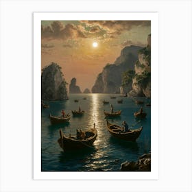 Boats At Sunset Art Print