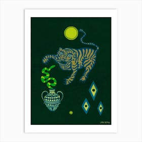 Dark Tiger And Snake Art Print