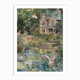 Collage Fairy Village Pond Monet Scrapbook 3 Art Print