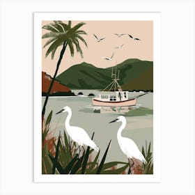 Egrets On The Beach Art Print