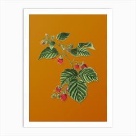 Vintage Raspberry Botanical on Sunset Orange Art Print