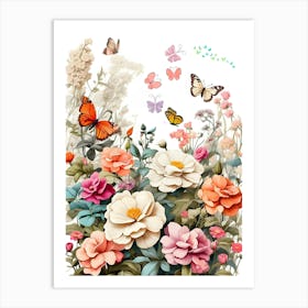 Flowers And Butterflies 2 Art Print