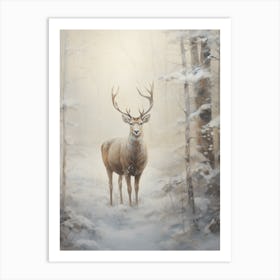 Stag In The Snow Art Print