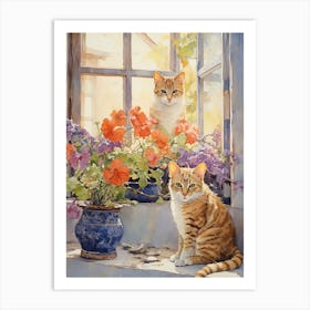 Cat With Floxglove Flowers Watercolor Mothers Day Valentines 4 Art Print