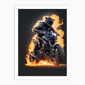 Motorcycle Rider In Flames Art Print