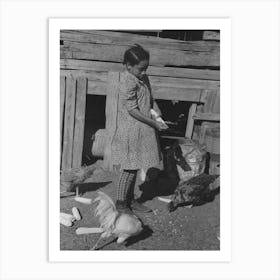 Daughter Of Pomp Hall, Tenant Farmer, Feeding Corn To Her Three Chickens Which Were Her 4 H Club Project, Creek Art Print