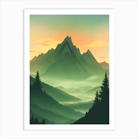 Misty Mountains Vertical Background In Green Tone Art Print