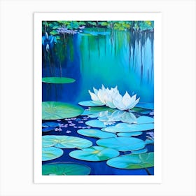 Pond With Lily Pads Water Waterscape Marble Acrylic Painting 1 Art Print