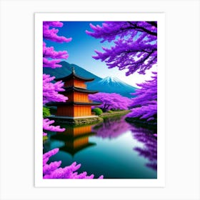 Fukui Pagoda Cherry Blossoms Mount Fuji Japan Art Print