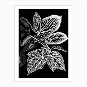 Wild Strawberry Leaf Linocut Art Print