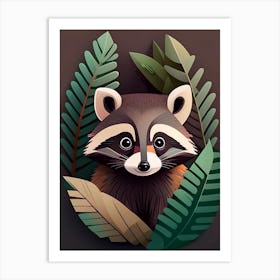 Forest Raccoon With Leaves Art Print
