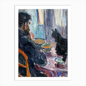 Portrait Of A Man With Cats Eating Ramen  3 Art Print