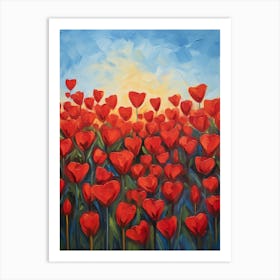 Red Heart Flowers Valentine Wall Art Art Print