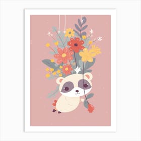 Cute Kawaii Flower Bouquet With A Hanging Possum 1 Art Print