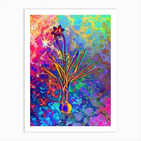 Narcissus Gouani Botanical in Acid Neon Pink Green and Blue Art Print