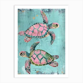 Two Pastel Pink Sea Turtles Art Print