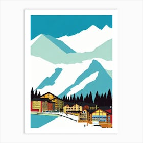 Verbier 2, Switzerland Midcentury Vintage Skiing Poster Art Print