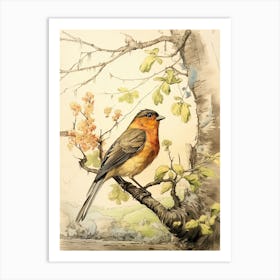 Storybook Animal Watercolour Robin 1 Art Print