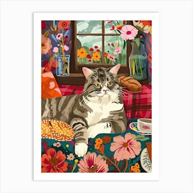 Tea Time With A Scottish Fold Cat 4 Art Print