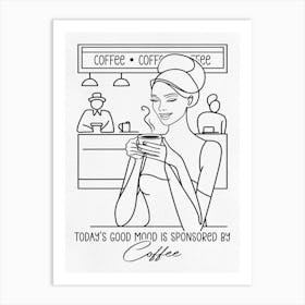 Coffee Lover Black Line Drawing Art Print