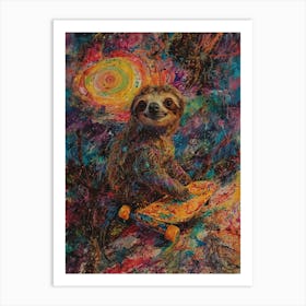 Sloth On Skateboard 2 Art Print