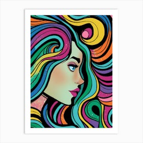 Girl With Colorful Hair 7 Art Print