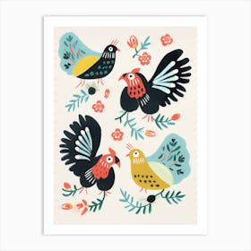 Folk Style Bird Painting Chicken 6 Art Print