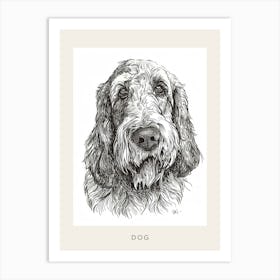 Long Haired Dog Black & White Line Sketch Poster Art Print