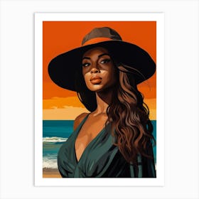 Illustration of an African American woman at the beach 138 Art Print
