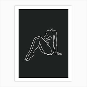Nude Woman Sitting On The Floor Line Dark Art Print