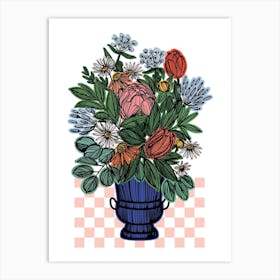 Checkboard Peony Vase Art Print