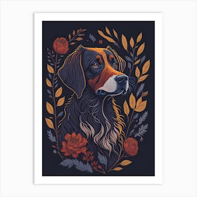 Floral Dog Portrait Boho Minimalism (20) Art Print